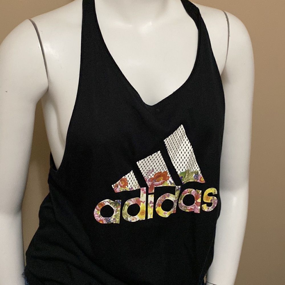 NWT Adidas Floral Ess Black Tank - Size 2XL - Picture 3 of 8